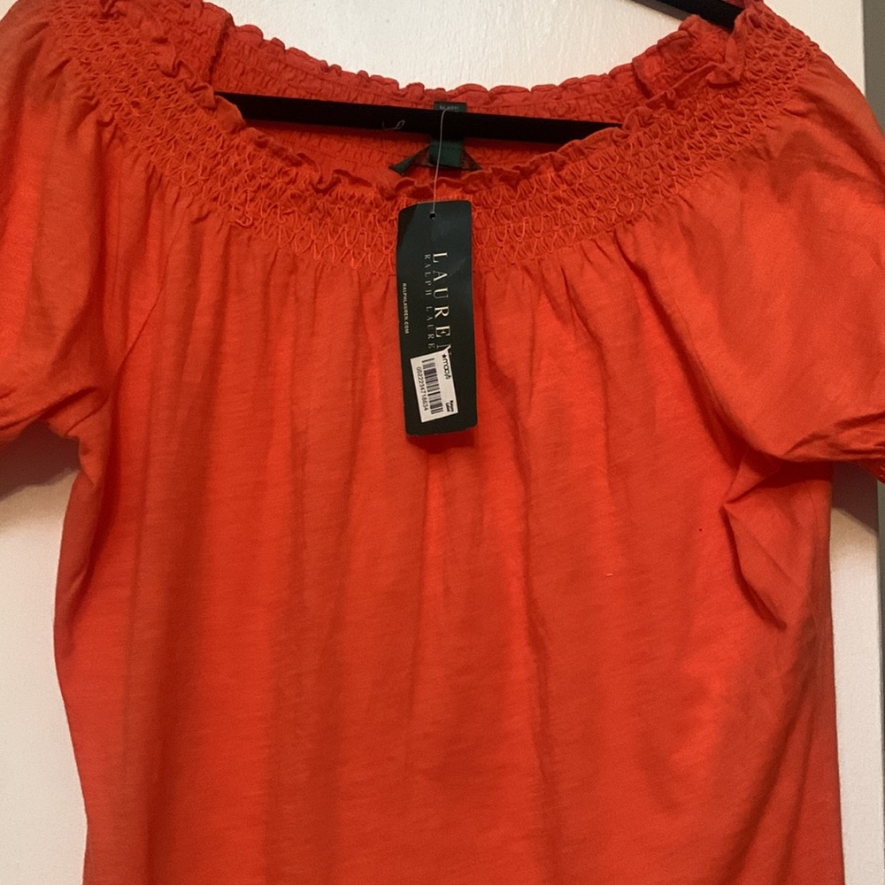 Ralph Lauren NWT size M. Short sleeve beautiful orange. Neck/sleeve detail